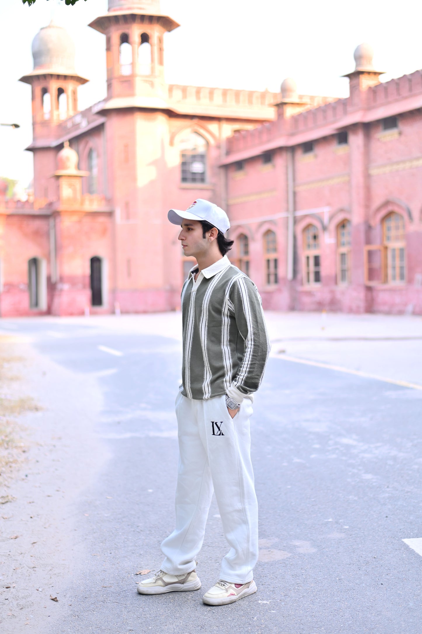 White Baggy + Olive Polo