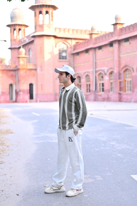 White Baggy + Olive Polo